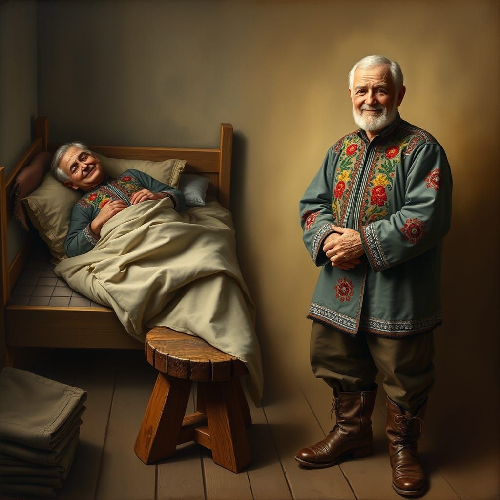 Ukrainian Grandfather in Traditional Vyshyvanka Shirt