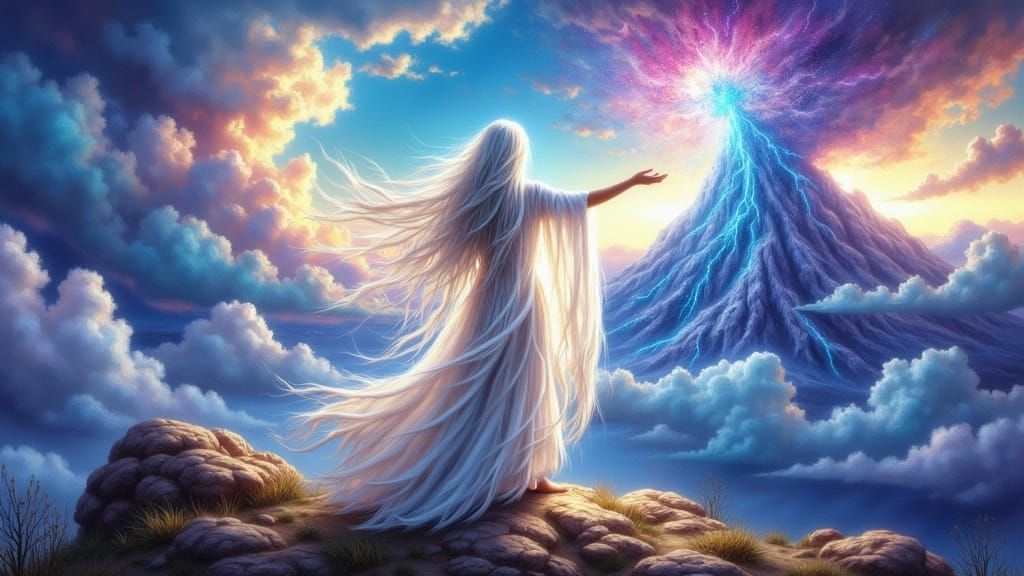 Celestial Storm Summoned by White-Haired Woman on Mountain P...