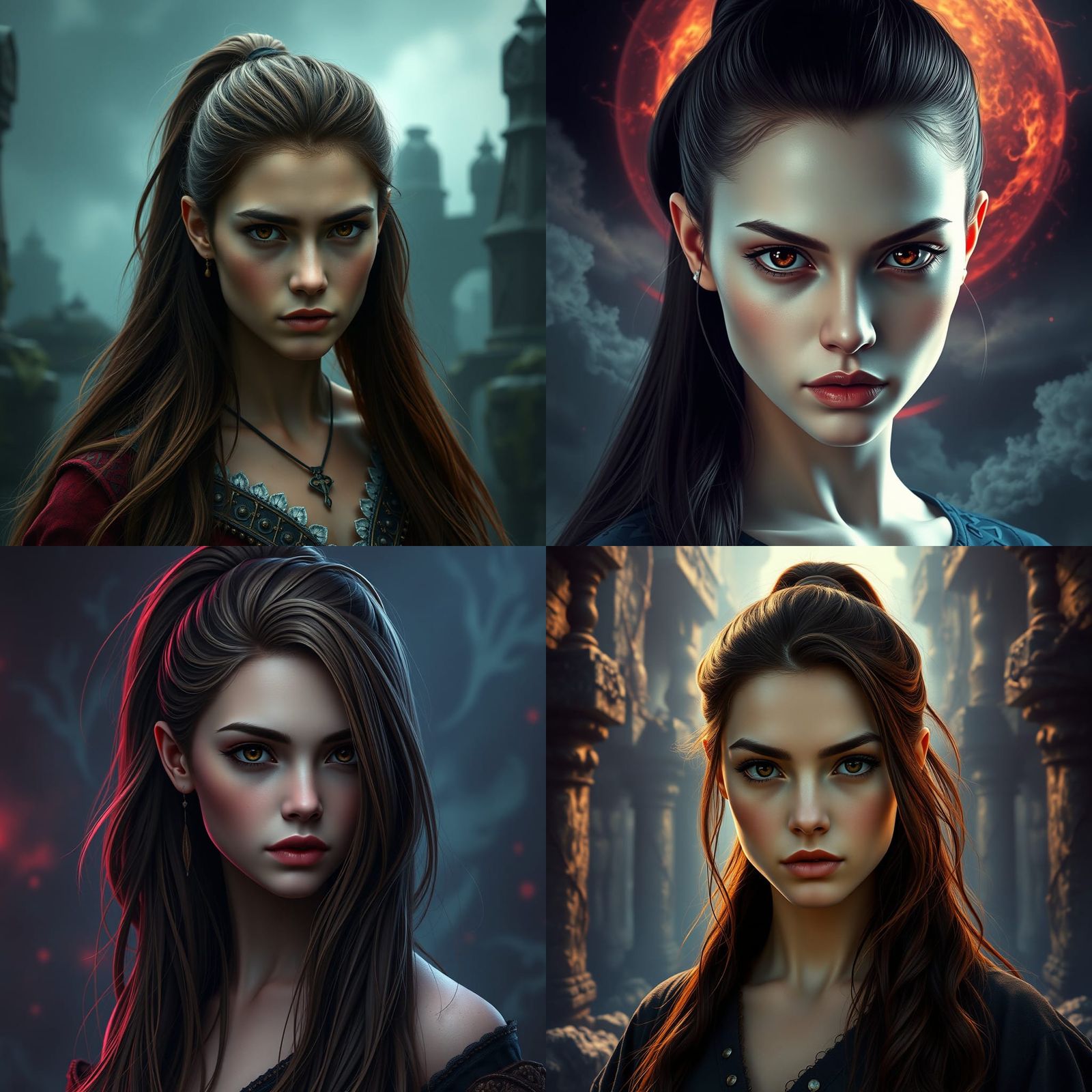 Young Woman with Ponytail: Detailed Fantasy Portrait