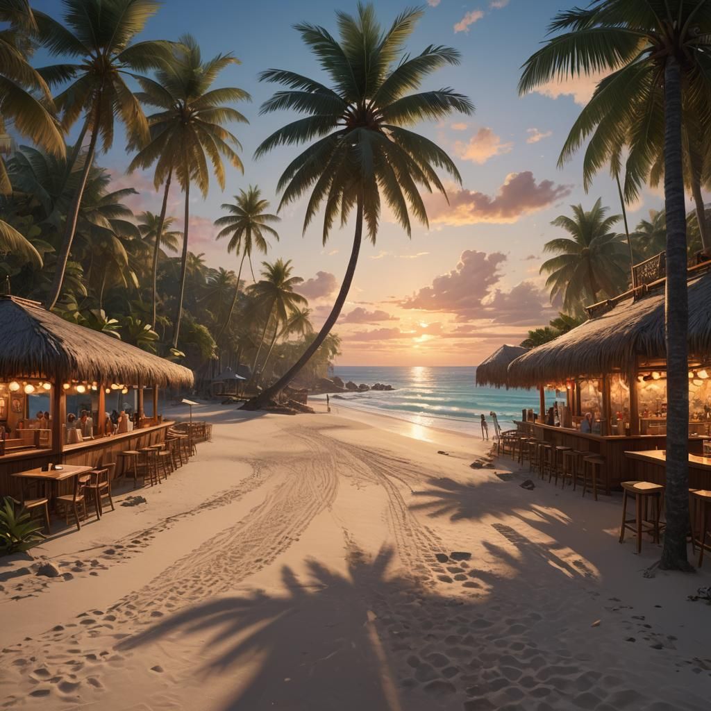 Tropical Beach Sunset: Wide-Angle Coastal Paradise