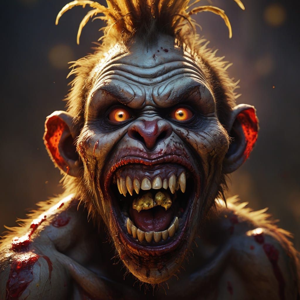 Dark Fantasy Horror Concept Art of a Grinning Zombie Monkey ...