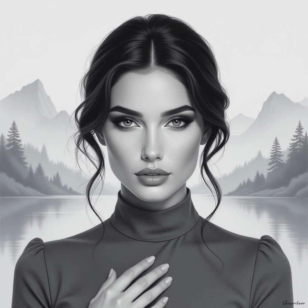 A monochromatic hyperrealistic graphite pencil drawing of a ...