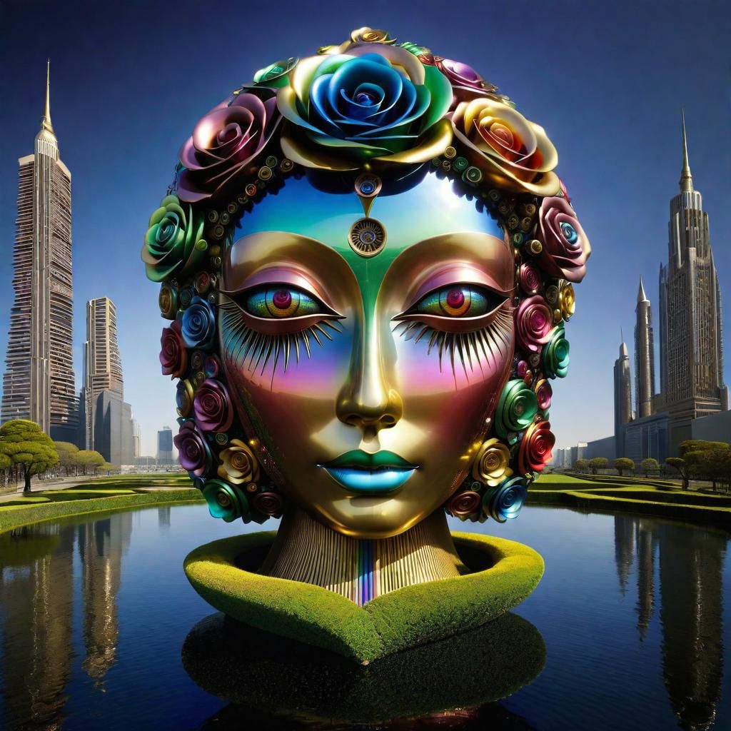 Futuristic Flower God in Metallic Fractal Style