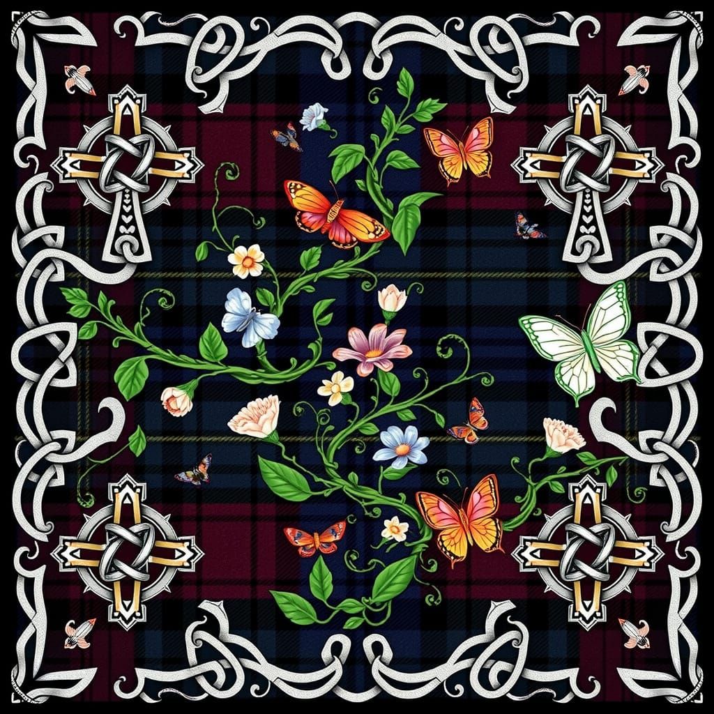 Traditional Celtic-Inspired Repeating Fabric Tile with Ornat...