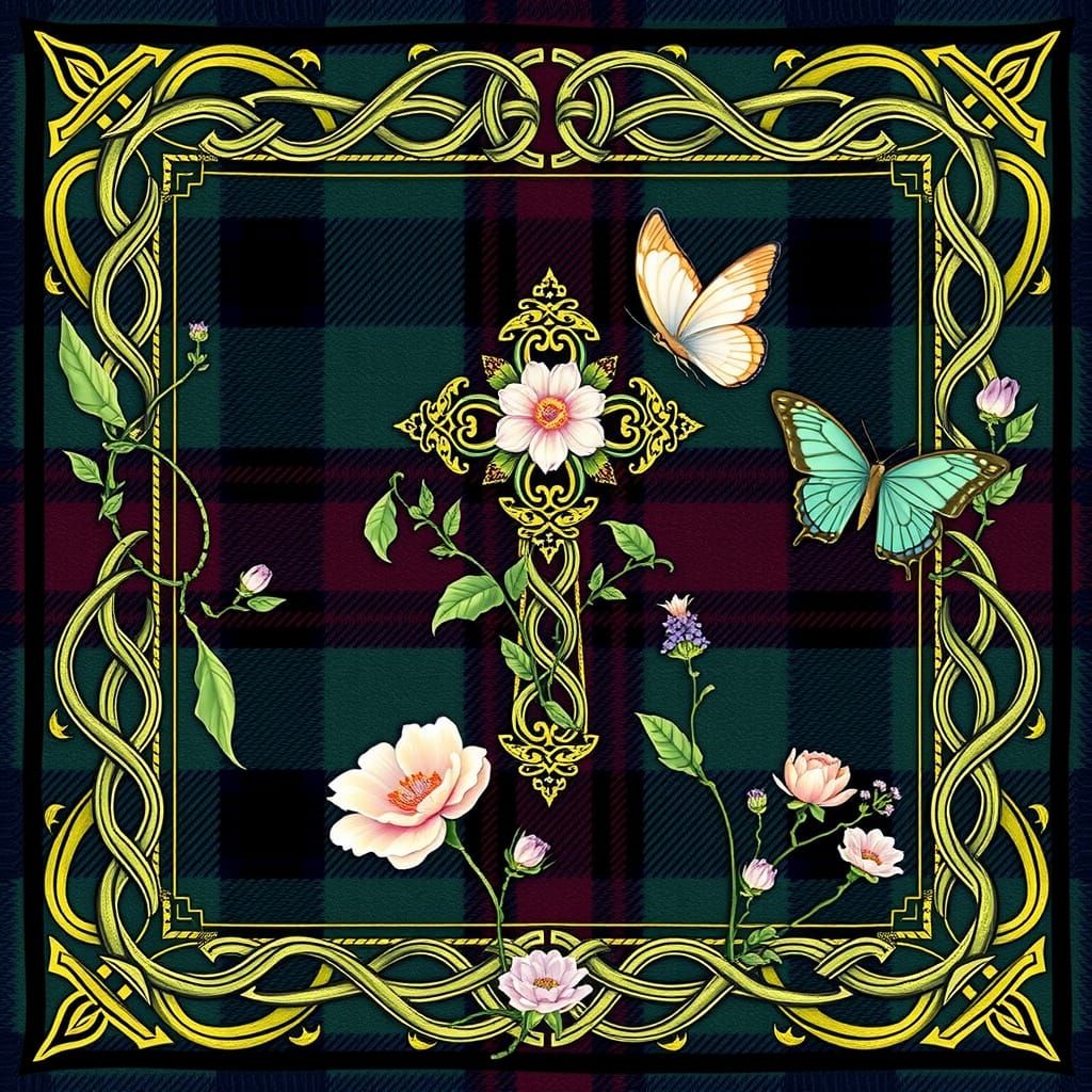 Traditional Celtic-Inspired Fabric Tile with Ornate Celtic C...