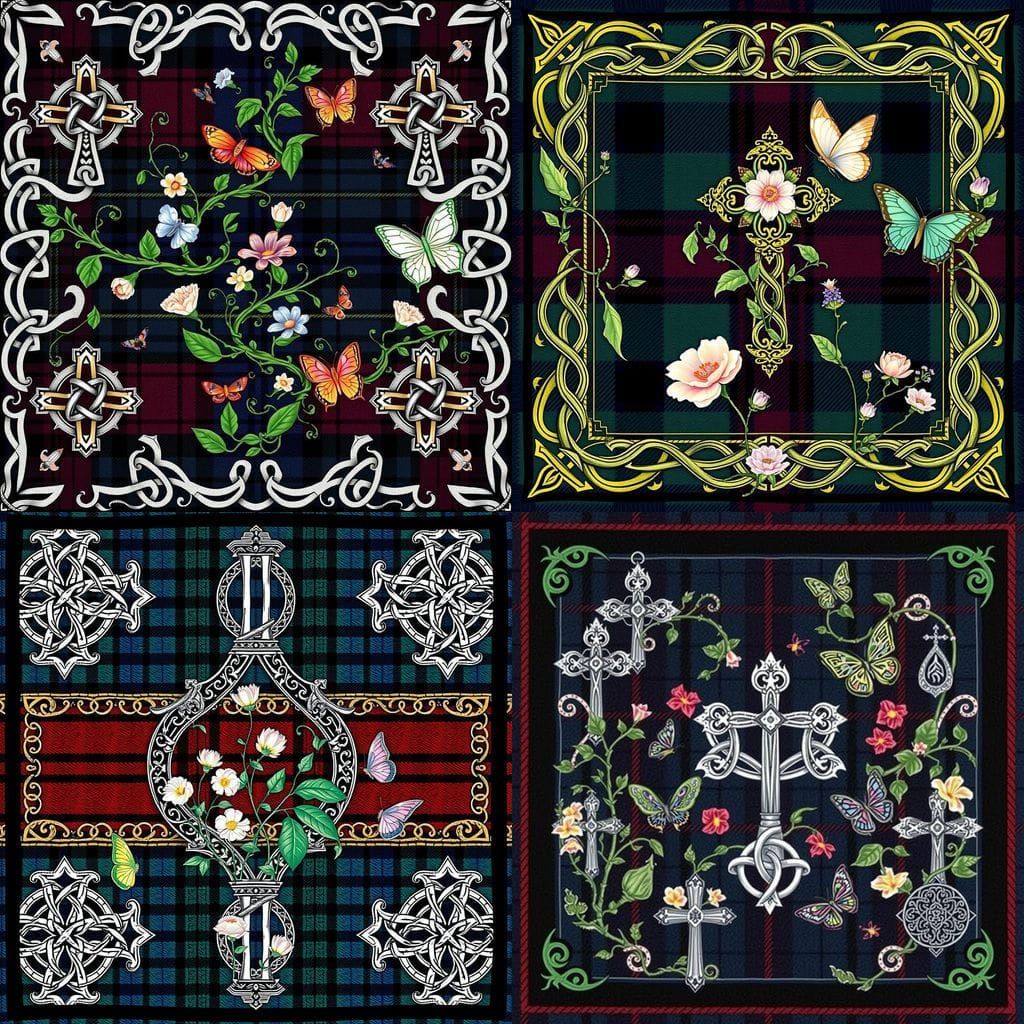 Traditional Celtic-Inspired Fabric Tile with Ornate Celtic C...