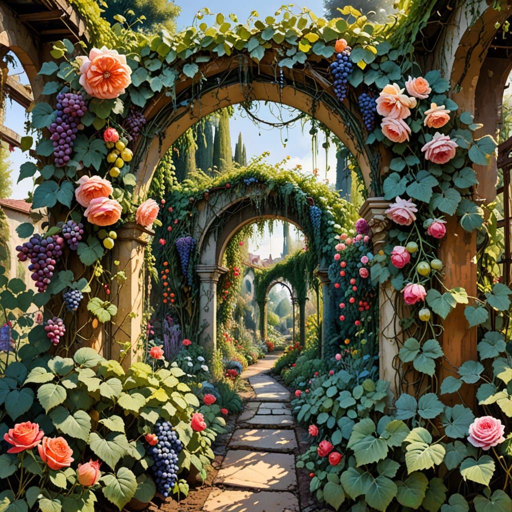 Vibrant Mixed Media Garden Scene