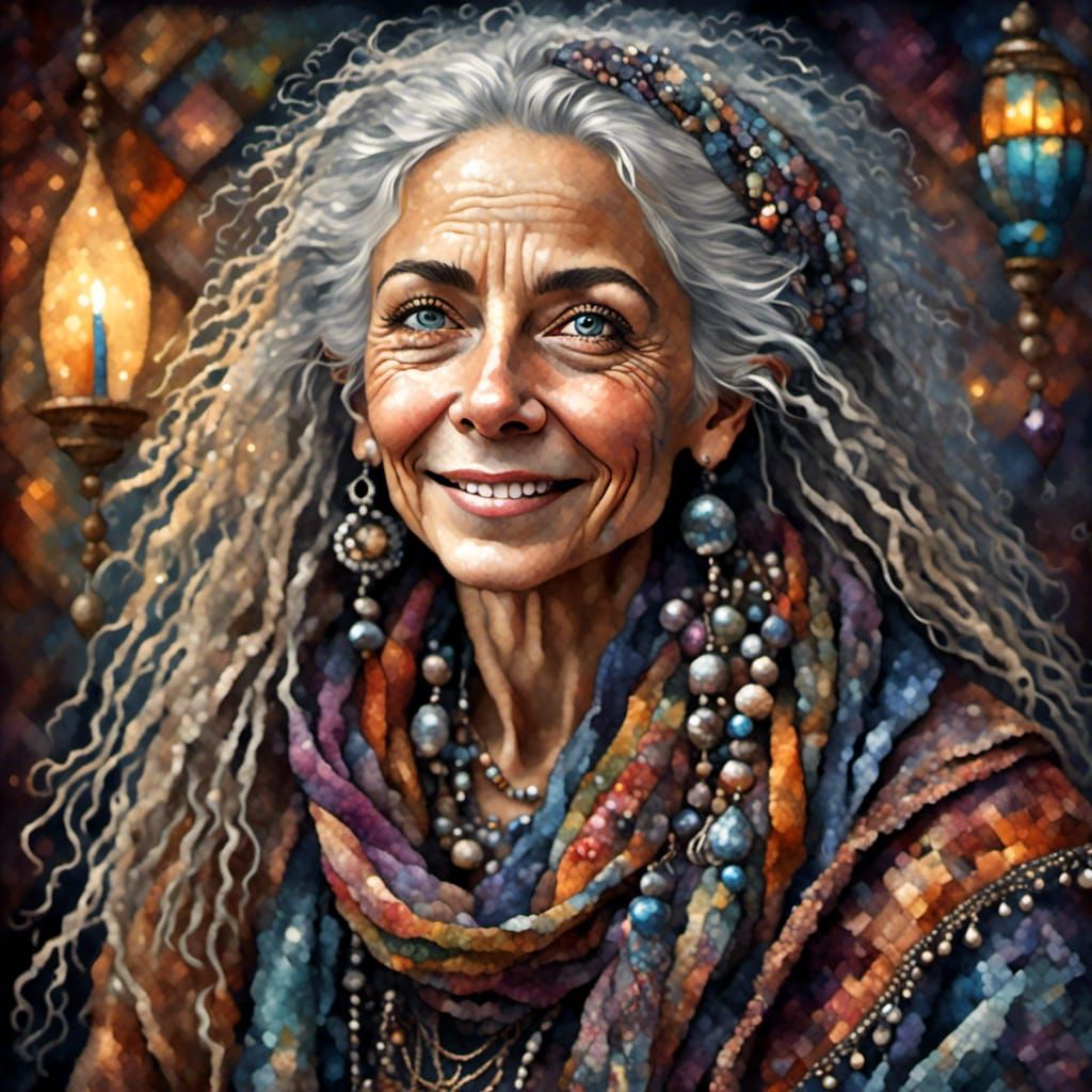 Happy Gypsy Seer Portrait in Mystical Sitting Room