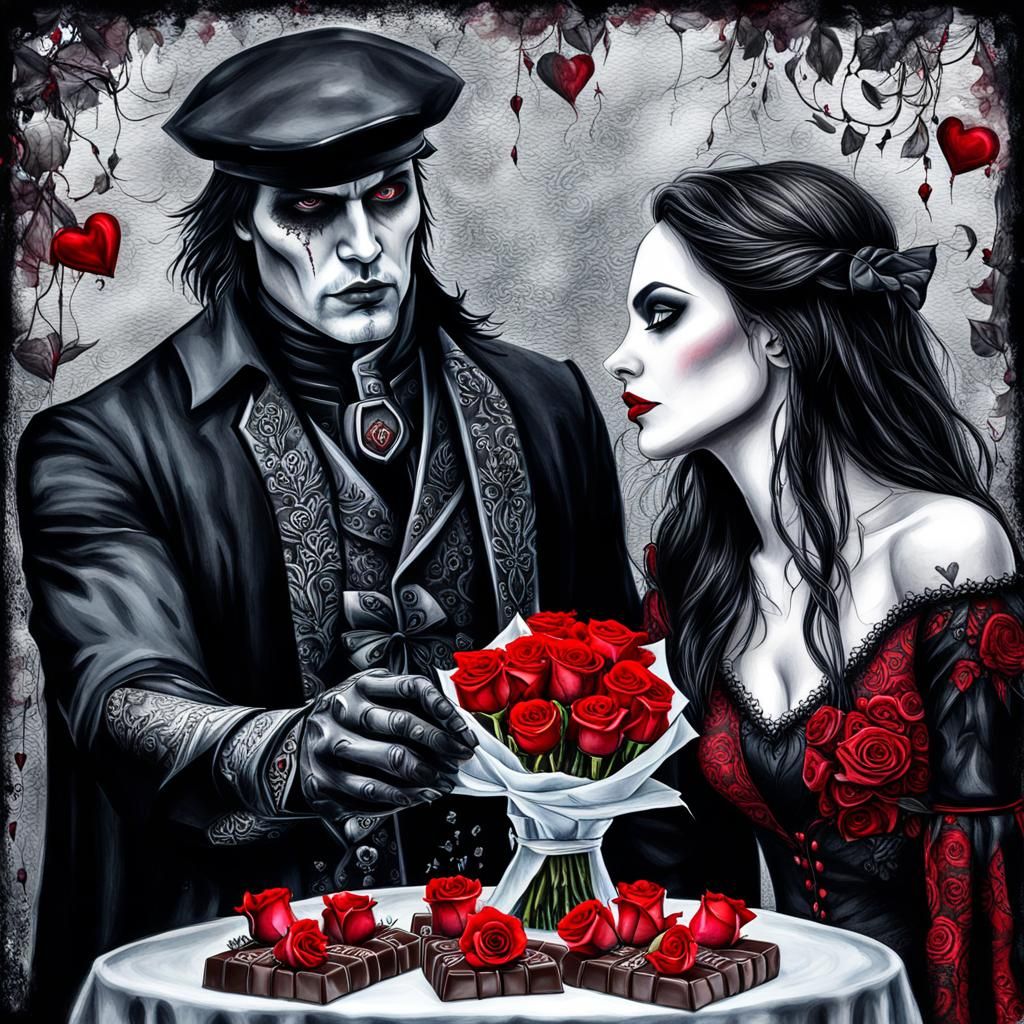 Gothic Valentine's Day Gift in Aquarelle Style