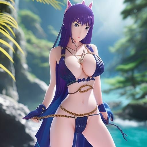 Anime Lamia in Teal Bikini, Ghibli Style