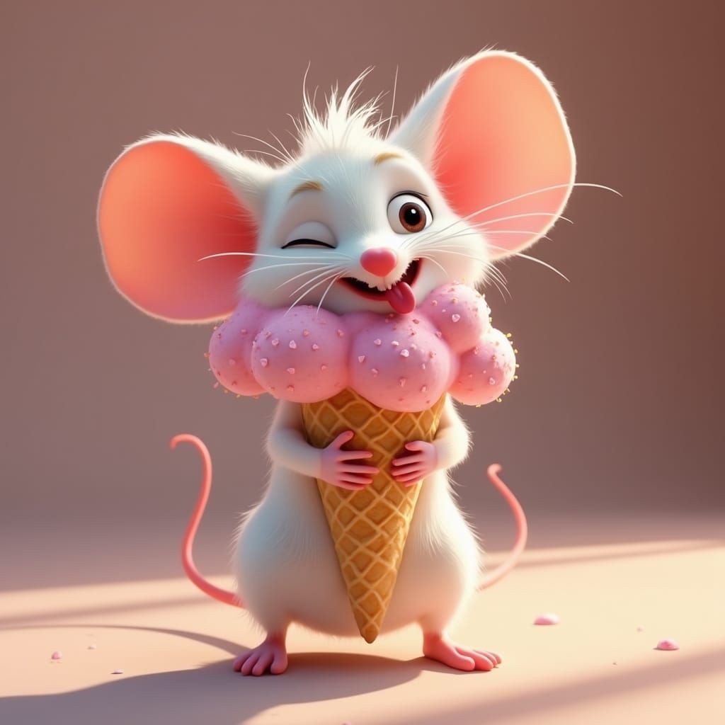 Cute Mouse with Ice Cream, Disney Animation Style