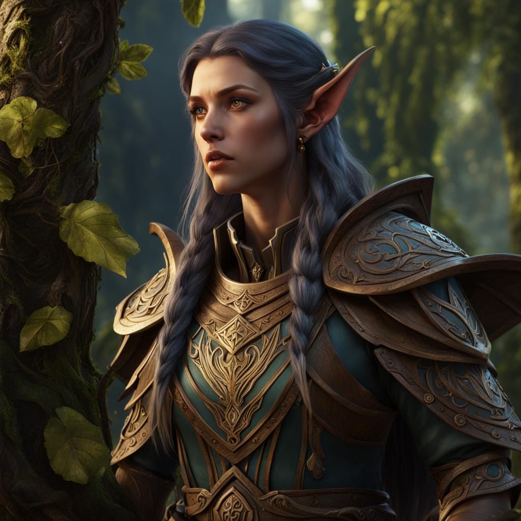 Wood Elf Cleric in Detailed Matte Painting