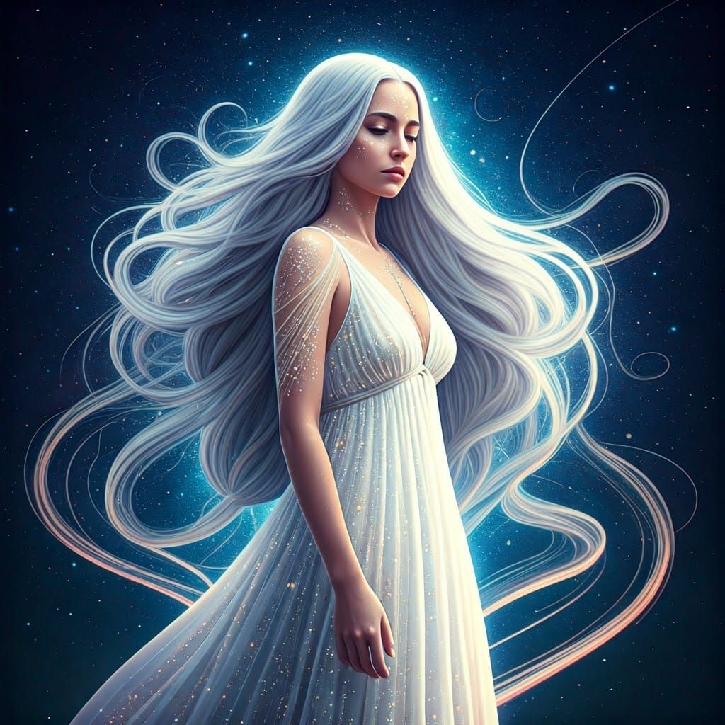 Ethereal Woman in Aurora Borealis: Holographic Art