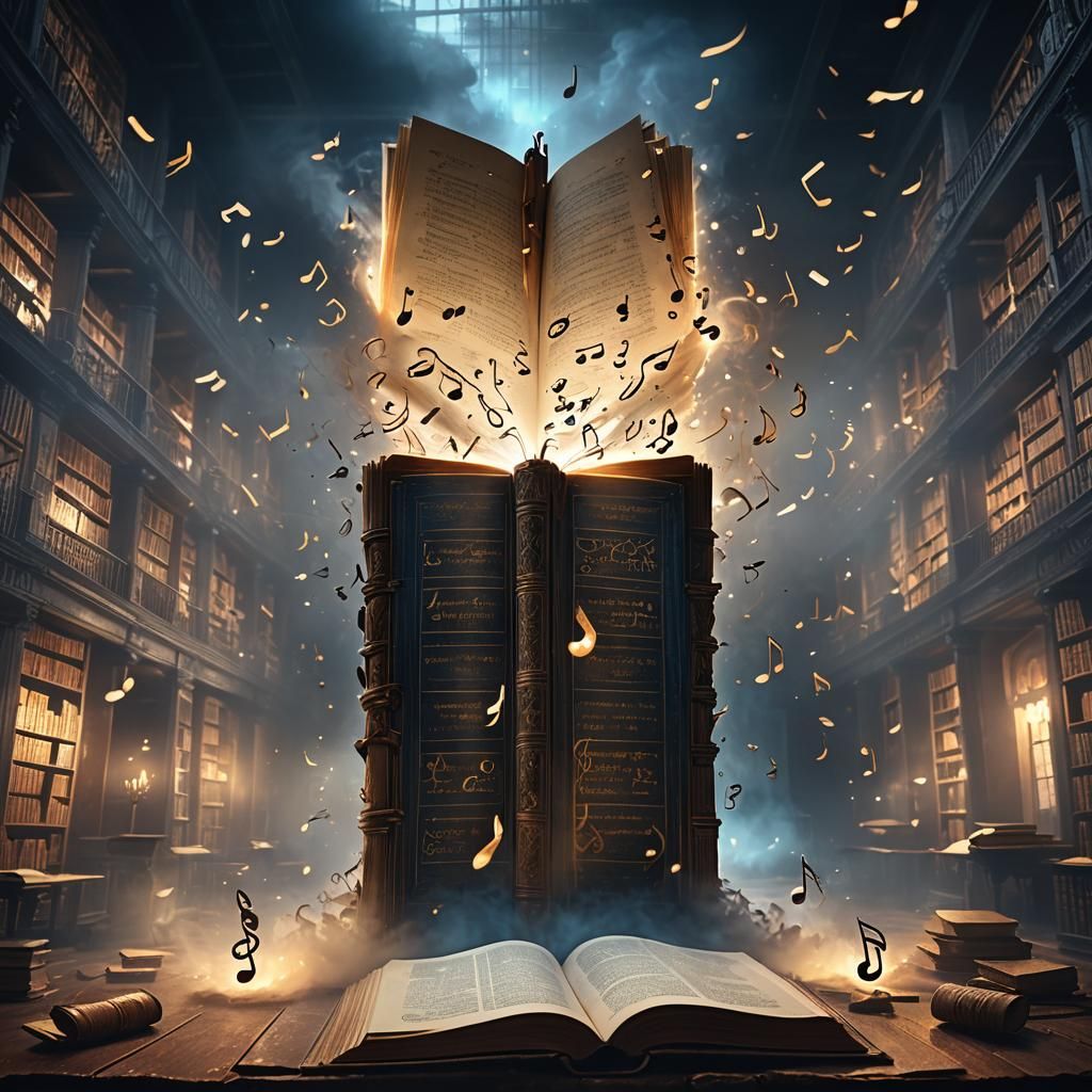 Mystical Music Escapes Enchanted Book in Abandoned Library