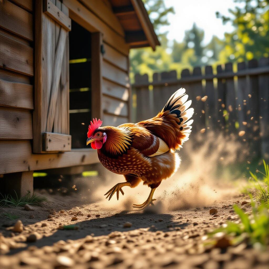 Photorealistic Werechicken Running Frantically in Coop