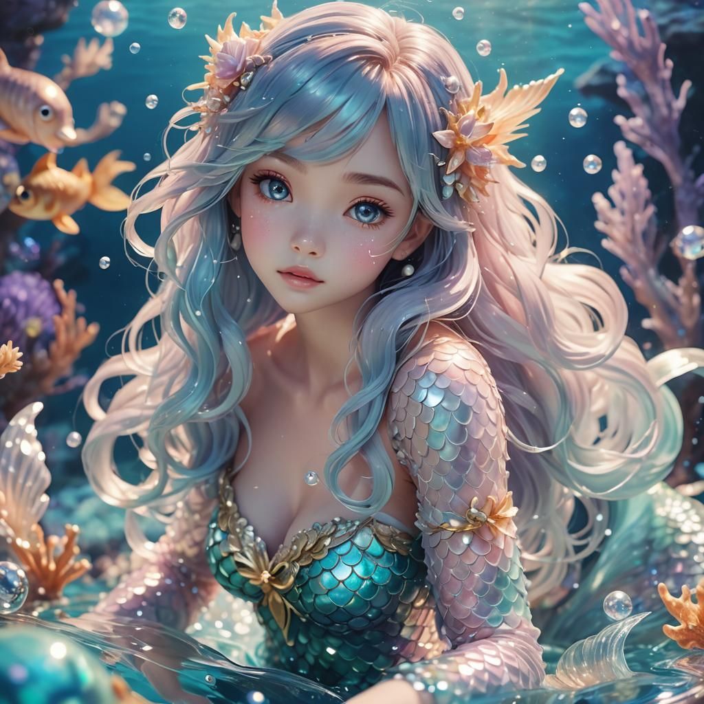 Dreamy 3D Anime Mermaid with Pearl