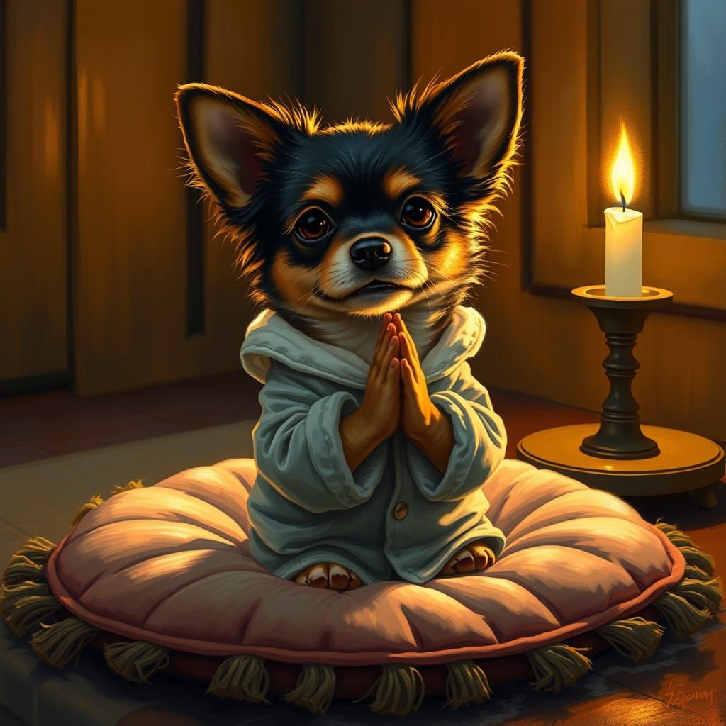 A Devout Little Dog in Whimsical Prayer