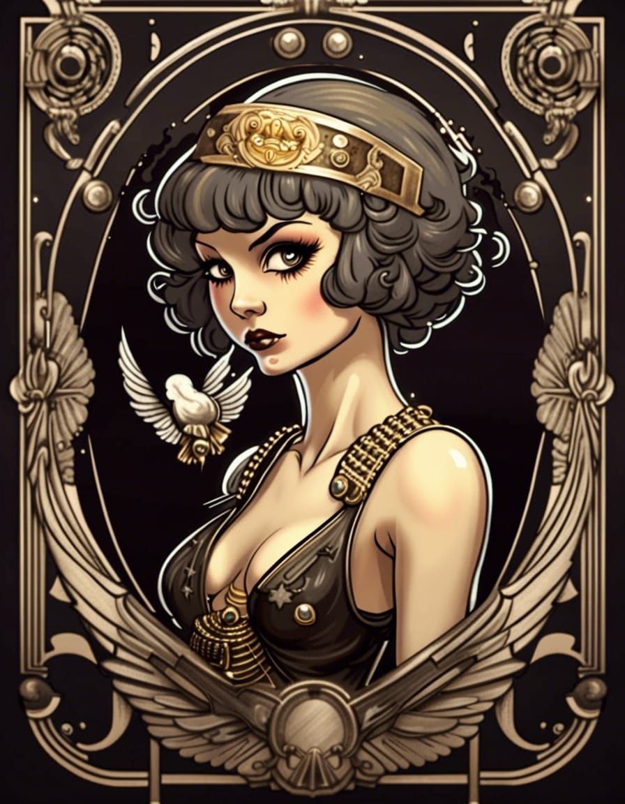 Art Deco Angelic Pirate in Dark Fantasy Style