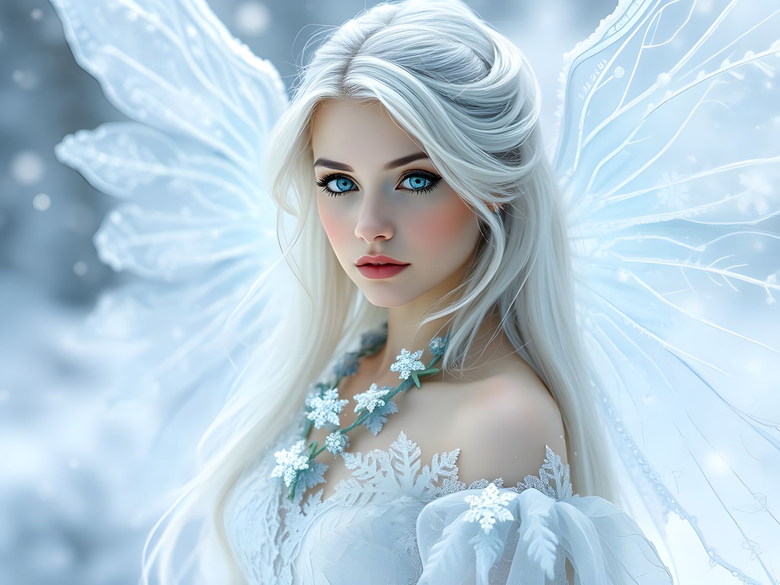 Ethereal Winter Goddess: Serene Snow Nymph with Frosty Gown....