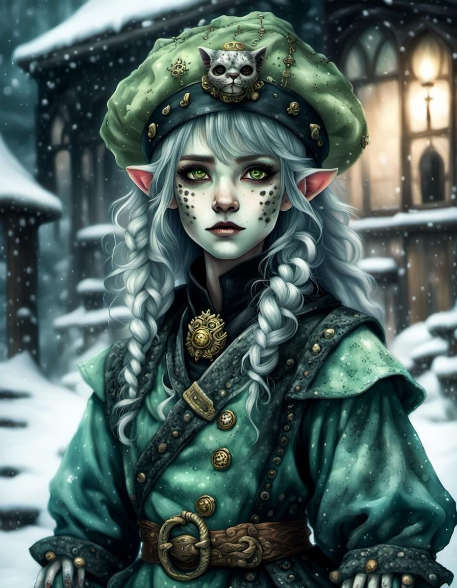 Cute Goblin Captain in Snow Leopard Coat