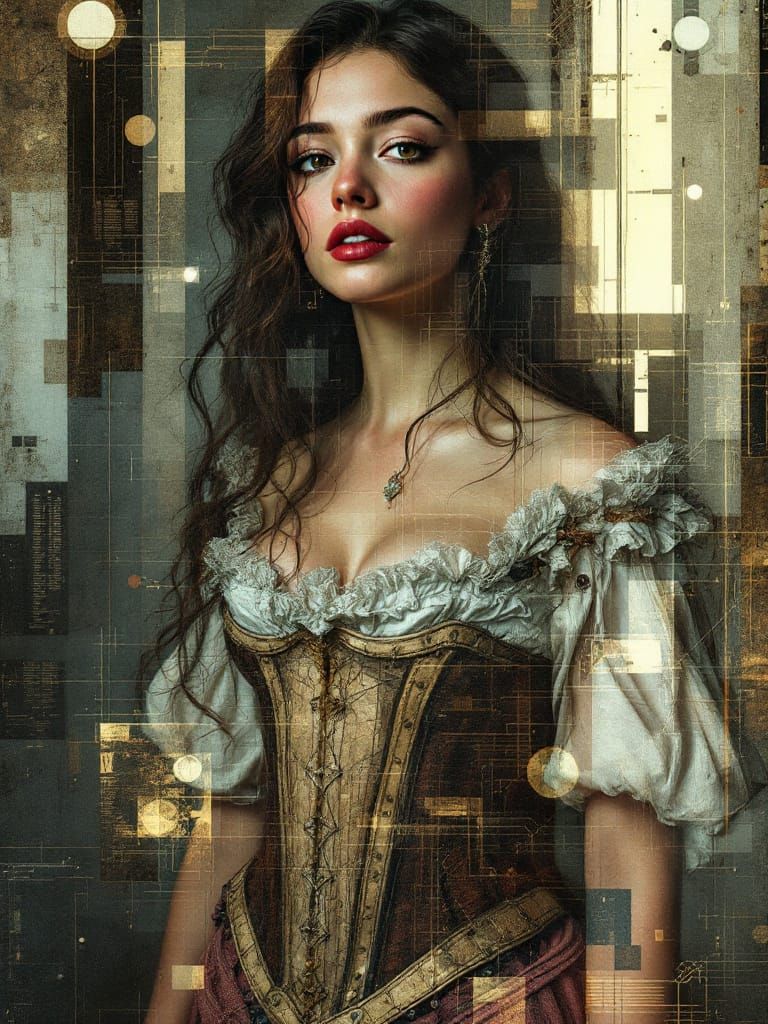 Northern Renaissance Meets Glitch Art Pin-Up