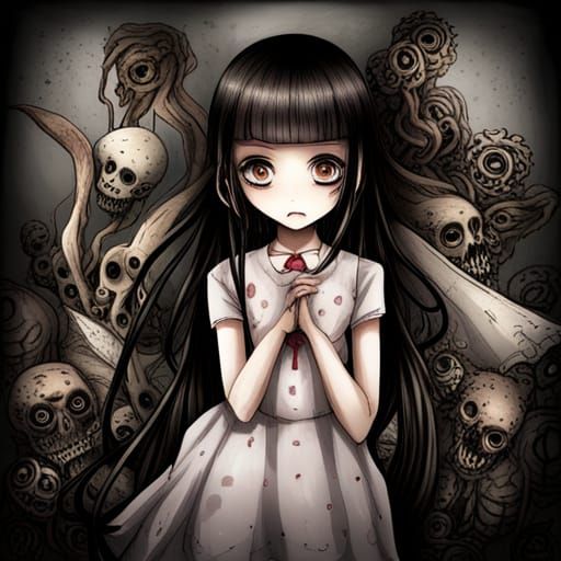 Terrifying Horror Girl in Junji Ito Style