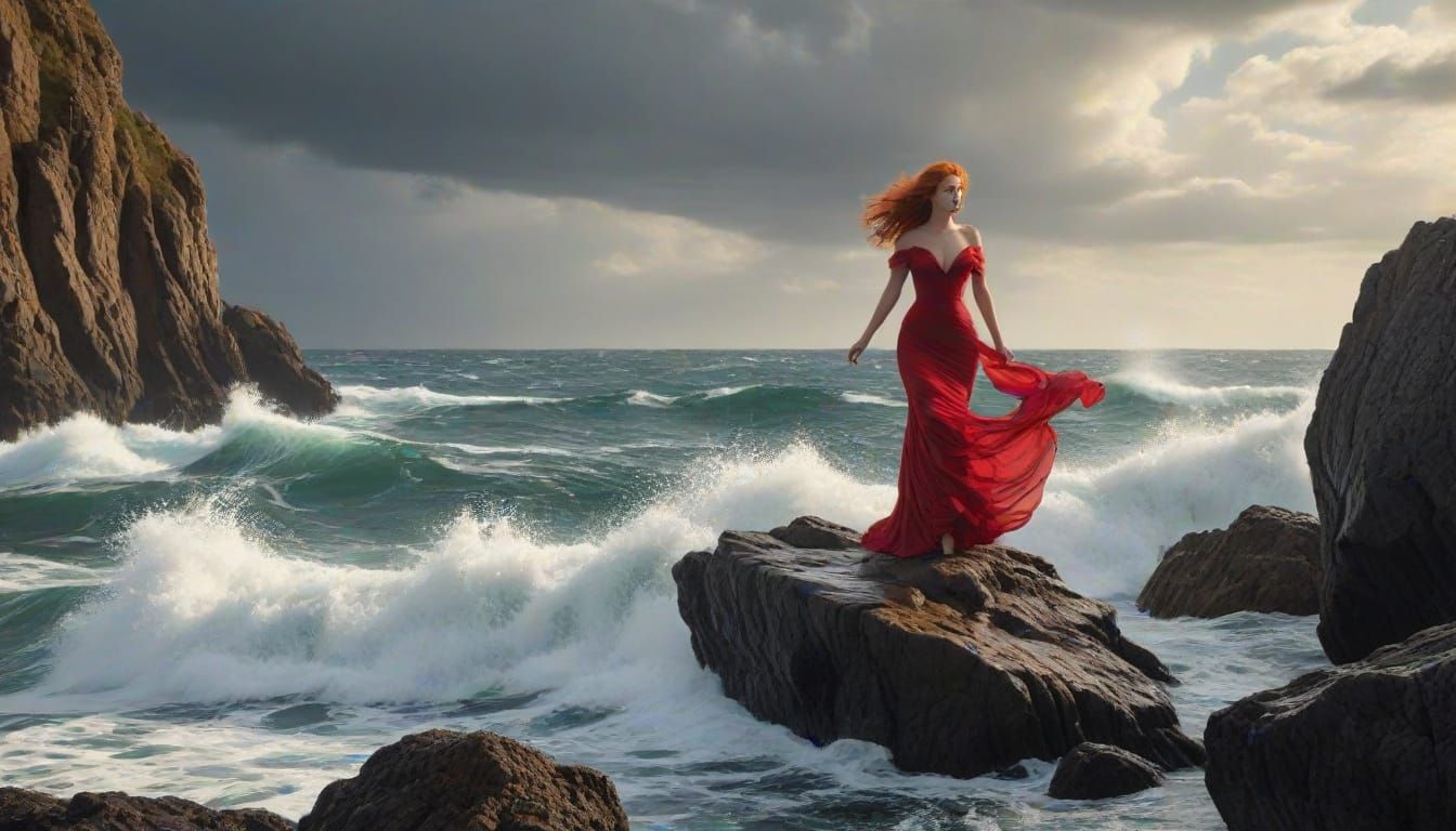 Siren Luring Sailor to Crashing Waves