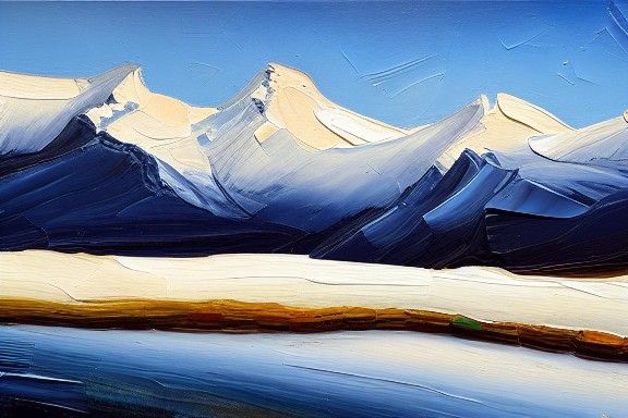 Snowy Mountain Landscape in Impasto Oil