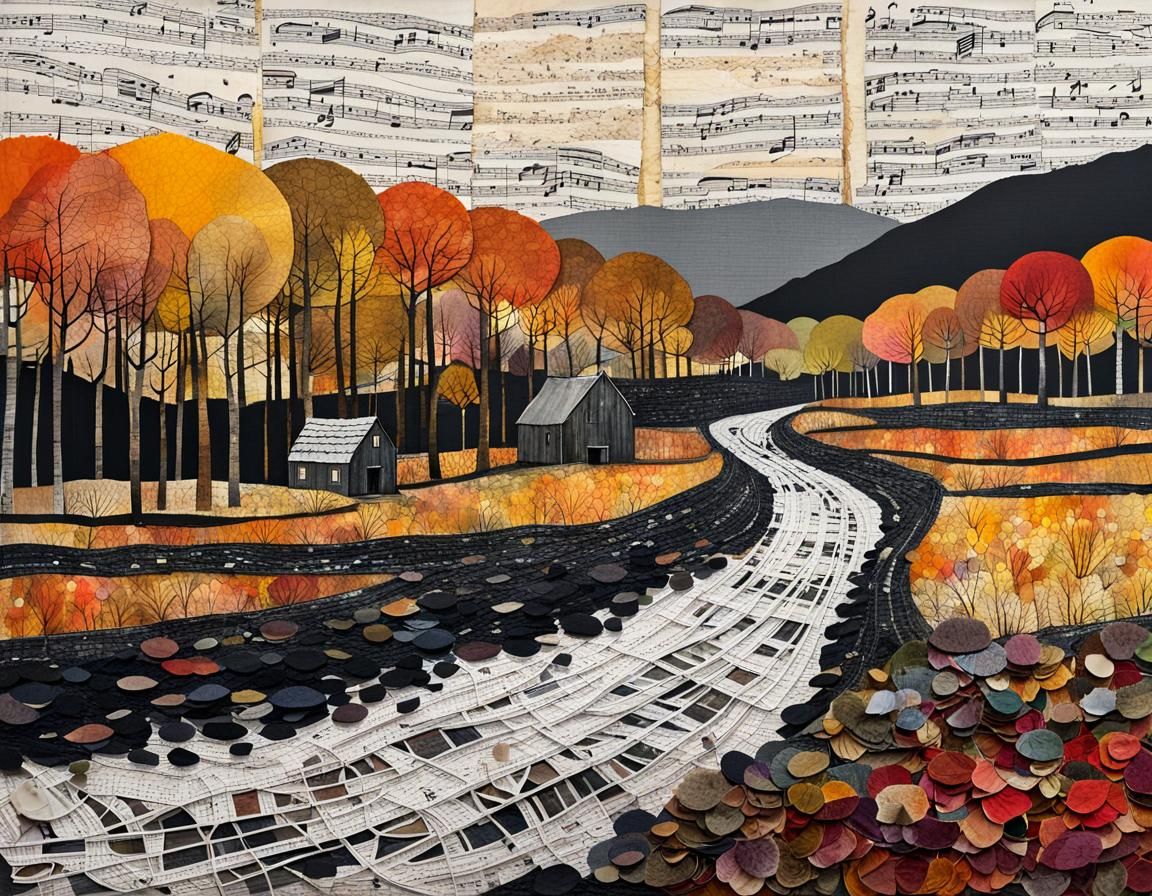 Autumn Landscape Transformed in Vibrant Mixed Media