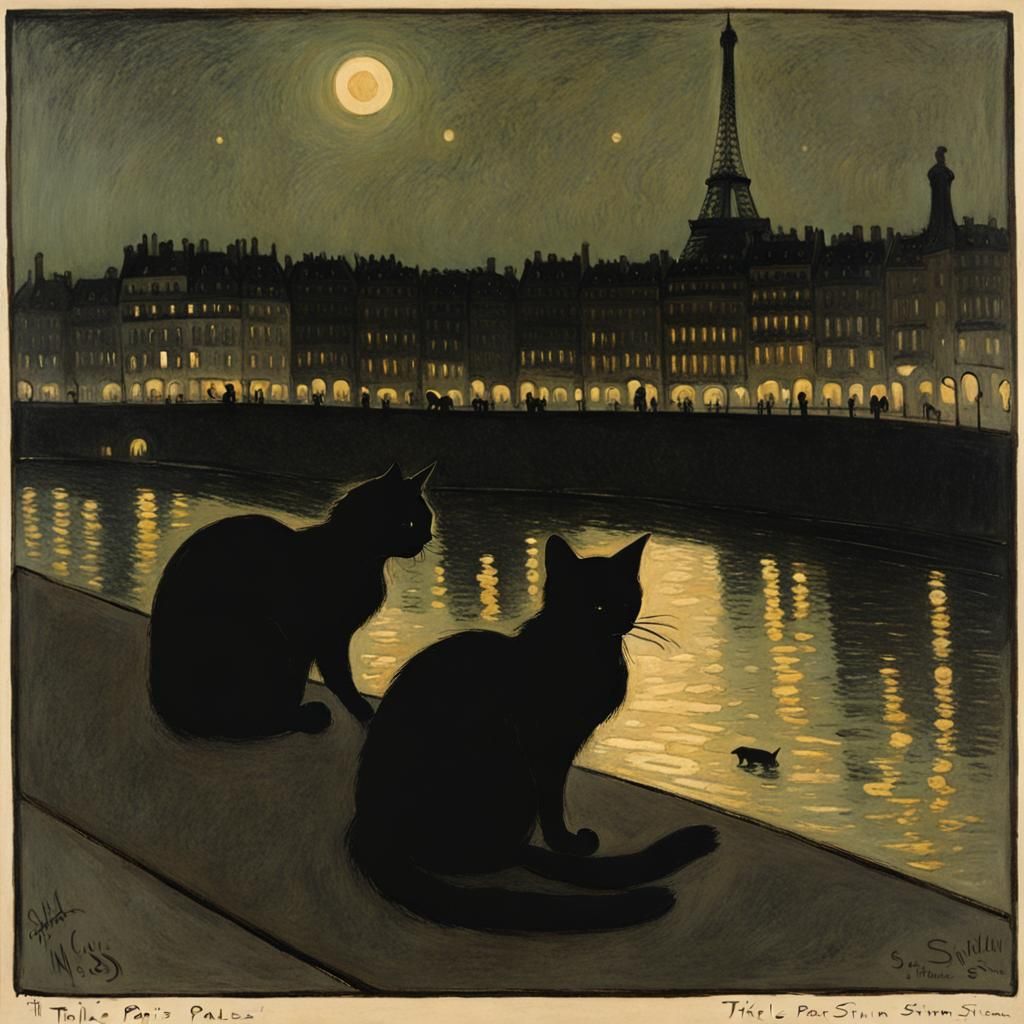 Parisian Cats at Night, Theophile Steinlen Style