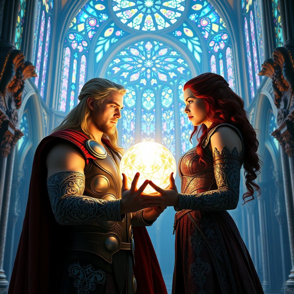 Thor and Scarlet Witch in Stained Glass Castle