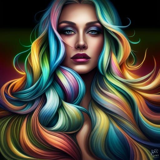 Rainbow Hair Noir: Hyper-detailed Fantasy Art