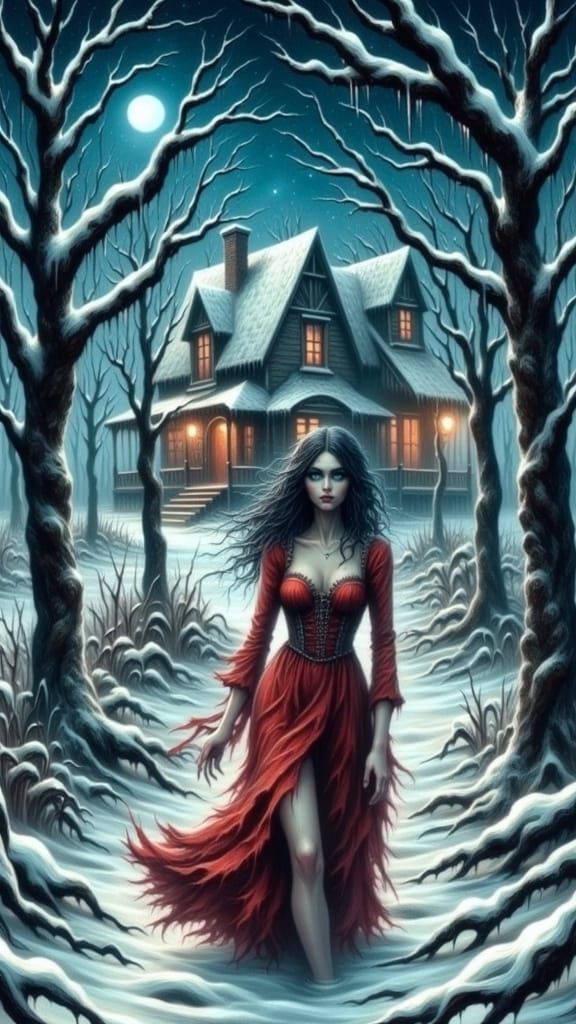 Fleeing Woman on a Dark Winter Night