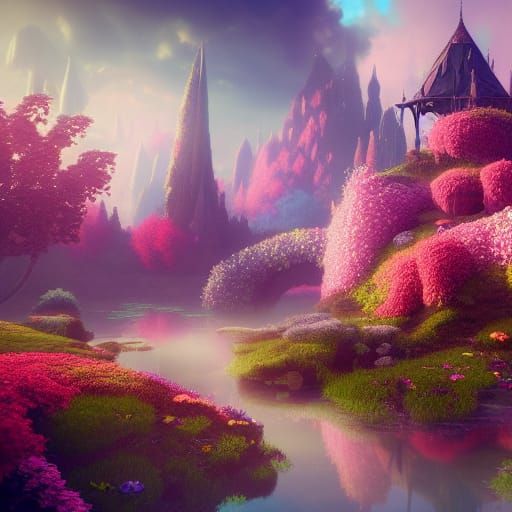 Fantastical Flower Landscape in Detailed Matte Painting