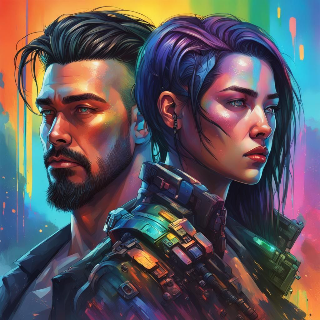 Sensual Cyberpunk Couple in Ron Spencer Style