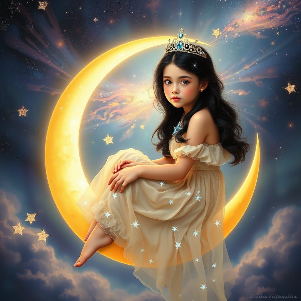 Girl on the Moon in Vintage Cosmic Style