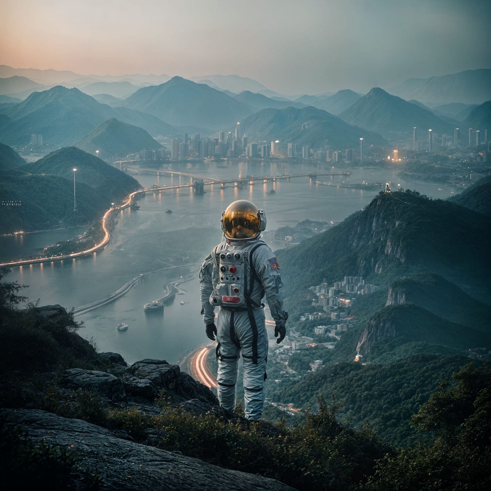 Astronaut in Chongqing Mountain: Cinematic Film Still