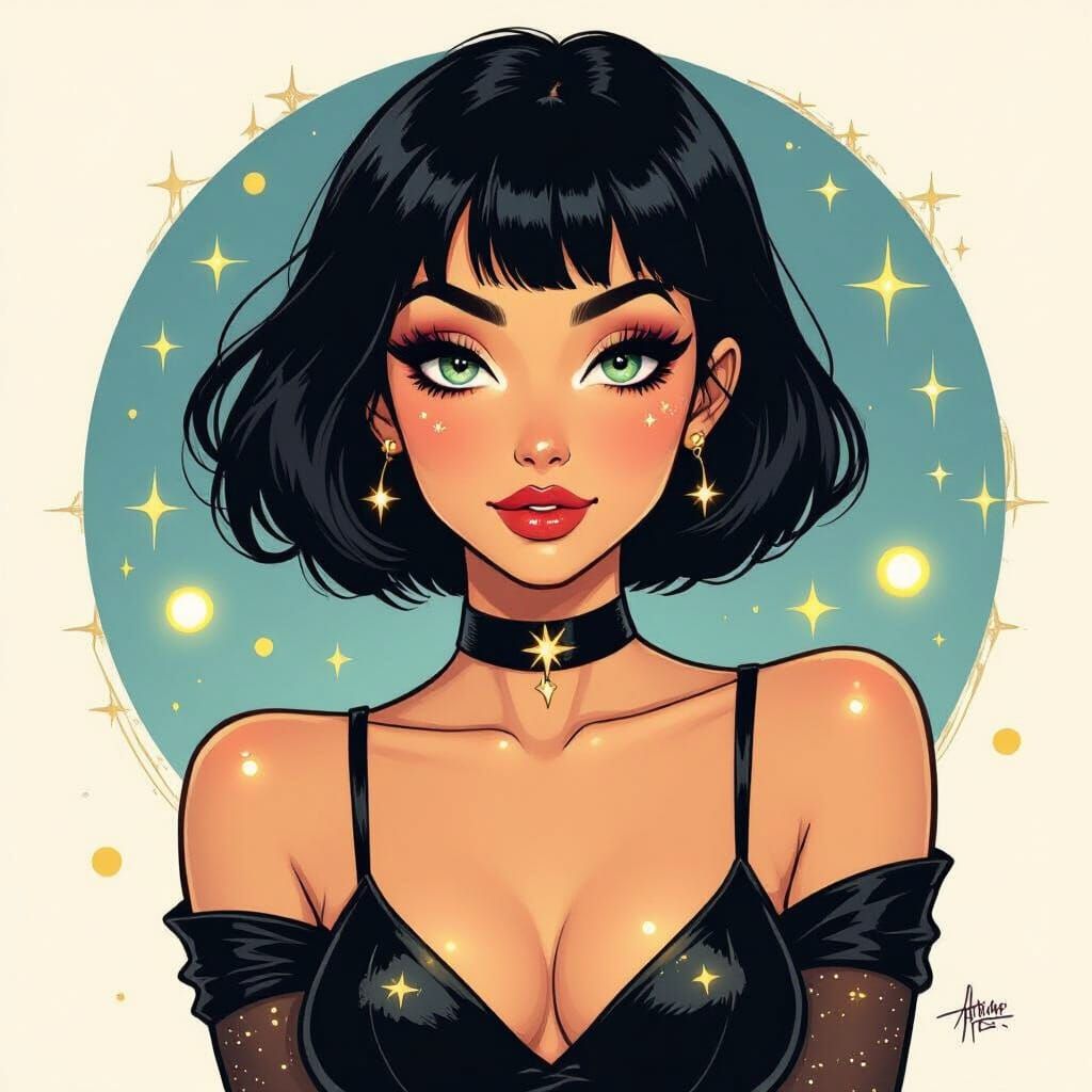 Mystical Woman with Egyptian Bob and Cosmic Glow