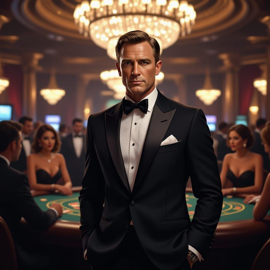 James Bond in Futuristic Casino, Syd Mead Style