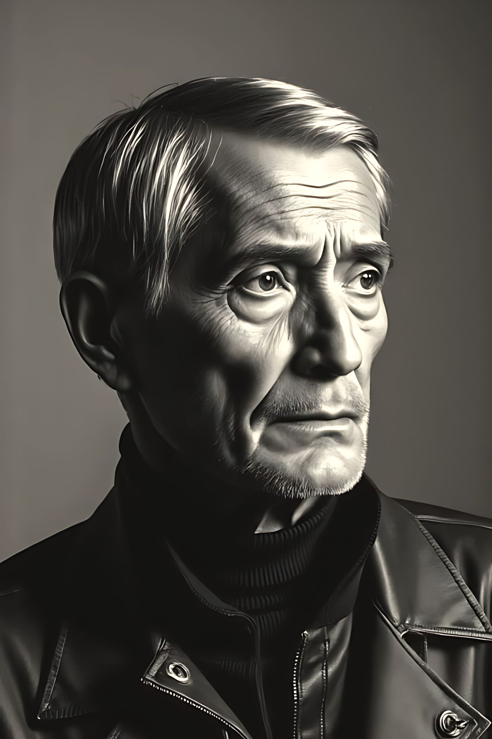 Hyperrealistic Black and White Portrait in Dramatic Lighting