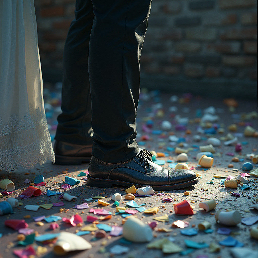 Surreal Shattered Cup and Wedding Dress Hem