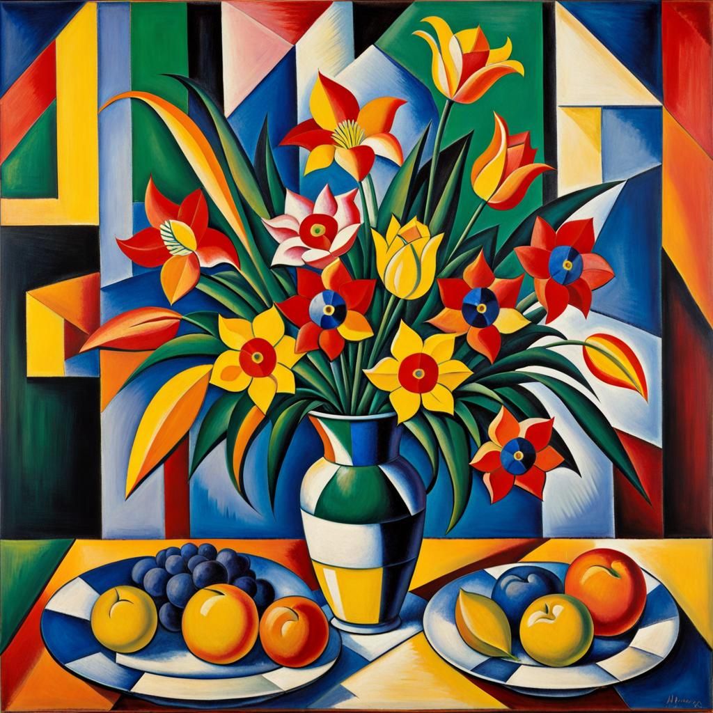 Cubist Spring Flower Still Life in Fauvist Colors