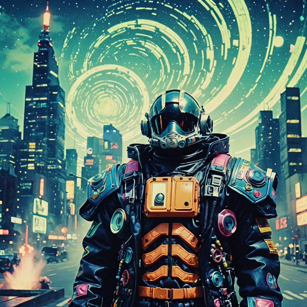 Cyberpunk Astronaut in Dreamcore Liminal Space: VHS Style