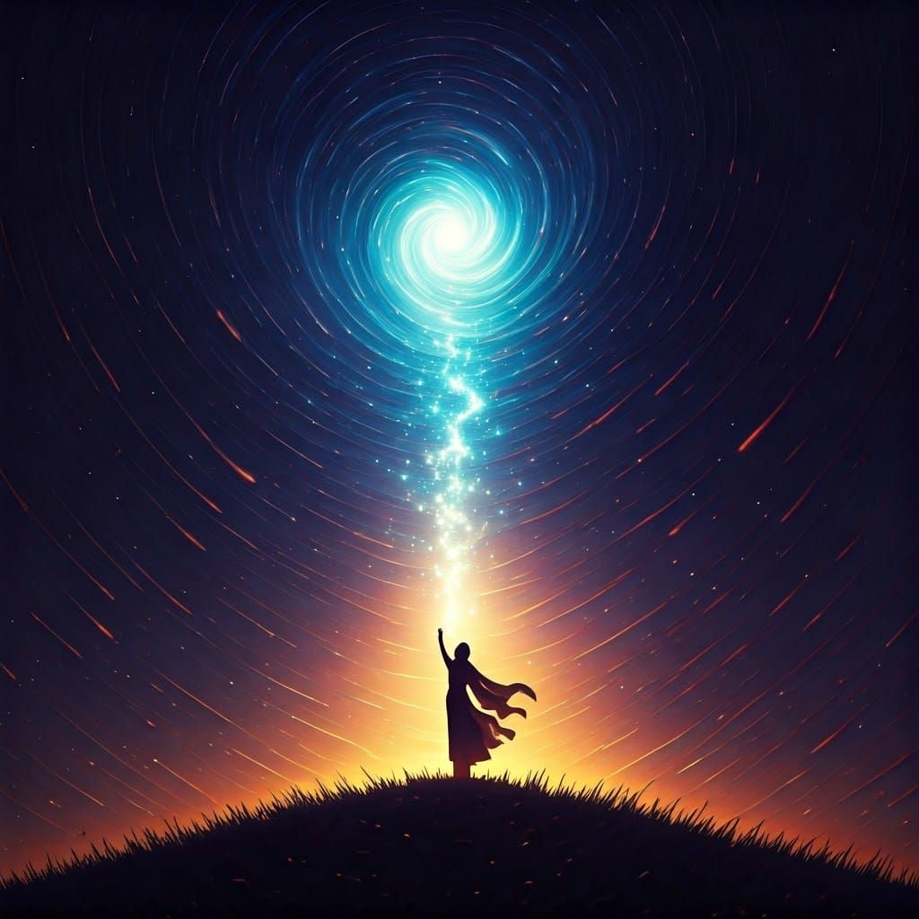 Celestial Woman Reaching for Stars in Ukiyo-e Style