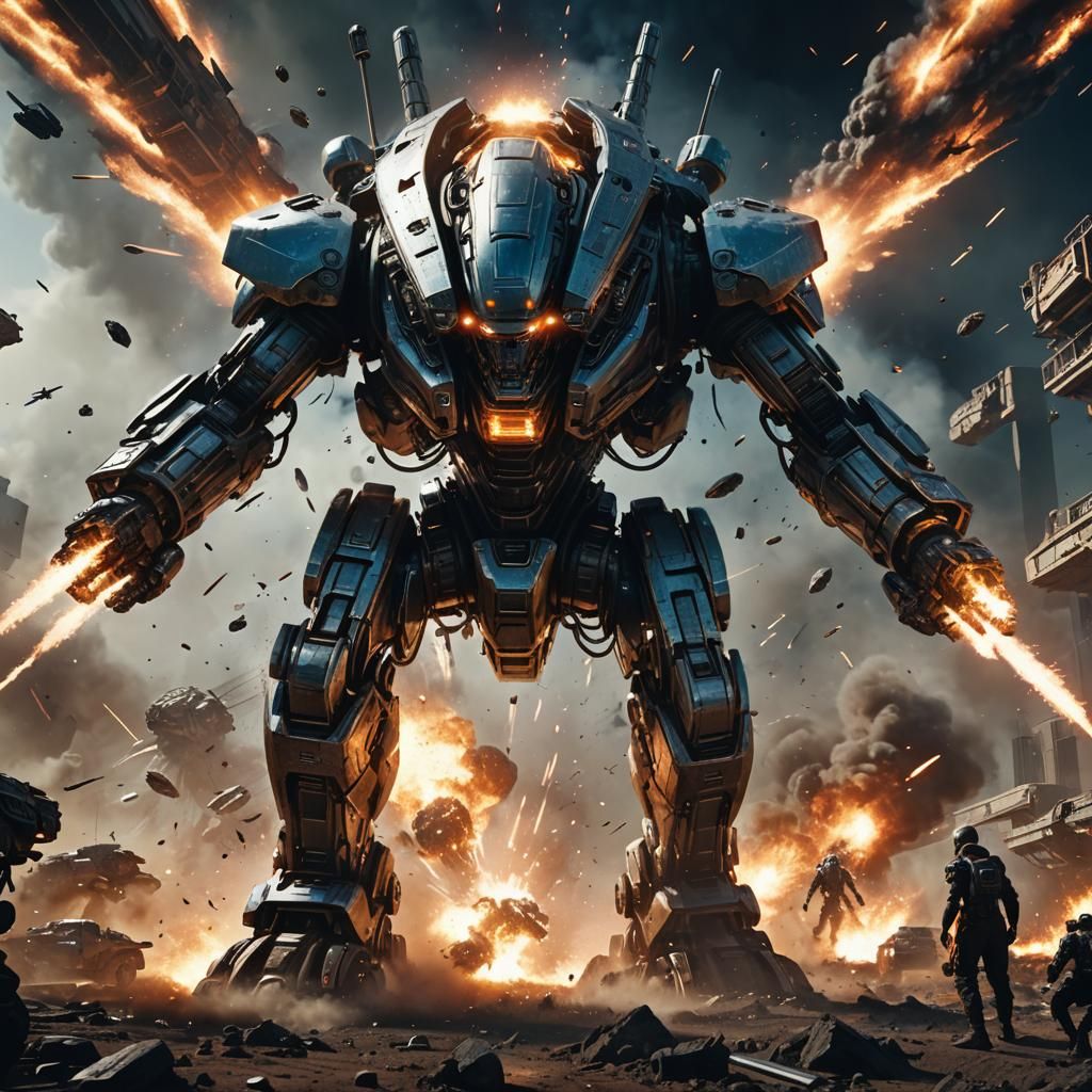 Machine vs Alien War on Futuristic Battlefield