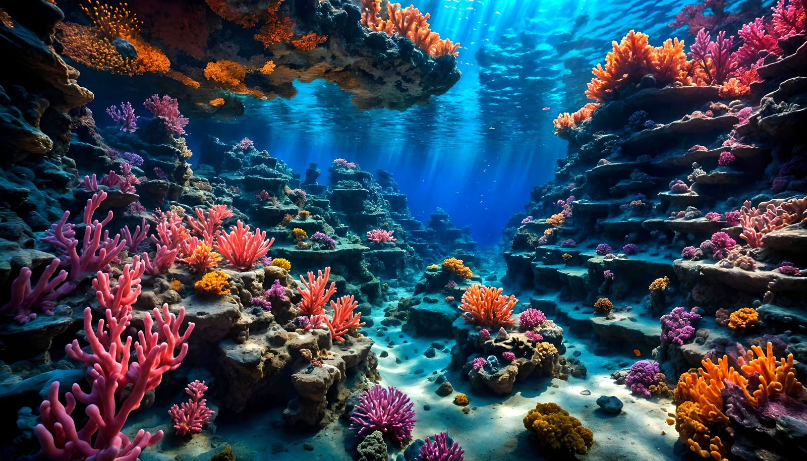 Vibrant Coral Reef with Sunken Ruins