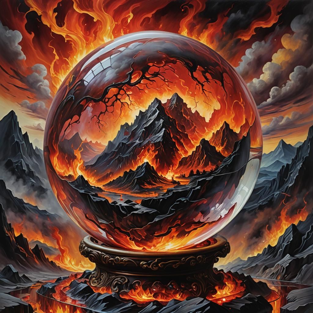 Hellish Landscape Trapped Inside Crystal Globe