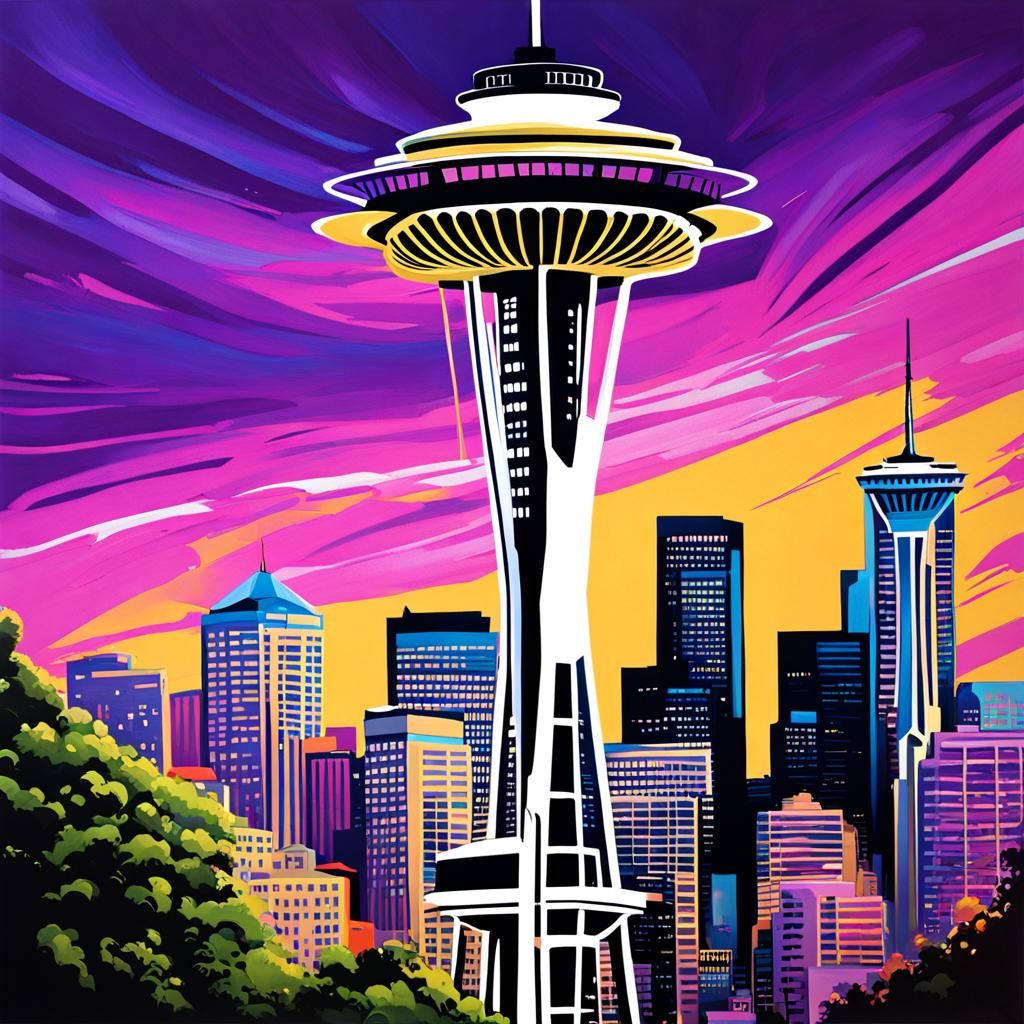 Seattle Space Needle as Colorful Graffiti Art