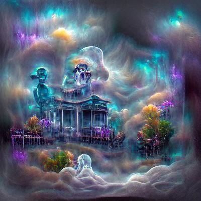 Haunted Mansion in the Clouds: Cosmic Illustration