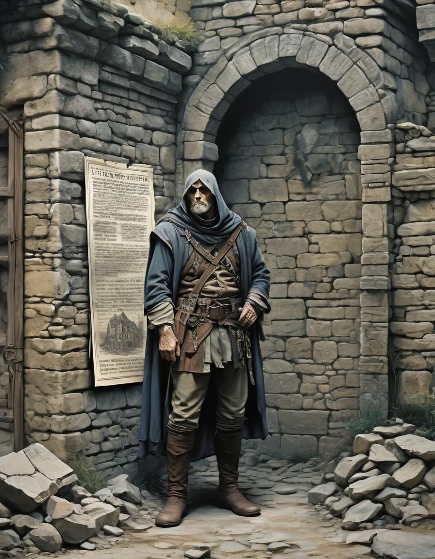 Dark Fantasy Traveler in Decaying Medieval Town